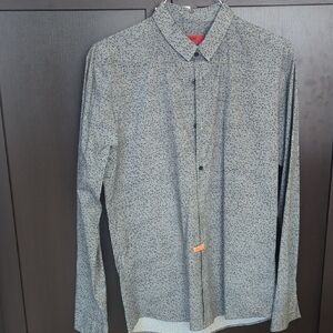 Hugo Boss Slim Fit 100% Cotton Black & Gray Speckled Shirt - Size L